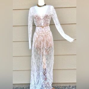 Custom 2pc Lace Wedding Dress with tan bodycon slip dress